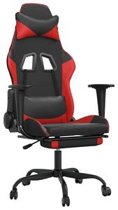 Sedia da gaming vidaXL con funzione massaggio e poggiapiedi, in ecopelle nera e rossa