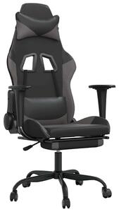 Sedia da gaming vidaXL con funzione massaggio e poggiapiedi, in Pelle finta nera e grigia