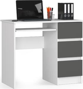 Scrivania per PC AKORD A6 destra bianca con frontale grigio grafite L90 x H77 x P50 cm