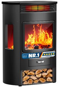 KESSER® Prio: caminetto elettrico con riscaldamento, ventilatore, telecomando, app WiFi, 950/1900 W, effetto fiamma LED, caminetto elettrico con termostato, finestra panoramica, funzione di riscaldamento, timer