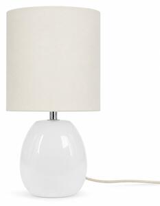 Lampada da tavolo Relaxdays, con base in vetro e paralume in tessuto, attacco E14, dimensioni 28 x 16 cm, lampada da comodino con cavo, ideale per la camera da letto, colore crema/bianco