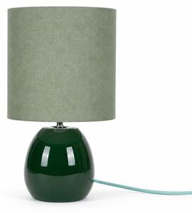 Lampada da tavolo Relaxdays, con base in vetro e paralume in tessuto, attacco E14, dimensioni 28 x 16 cm, lampada da comodino con cavo, ideale per la camera da letto, colore verde salvia
