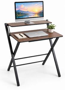 Relaxdays, scrivania pieghevole con supporto per monitor, altezza x larghezza x profondità: 82 x 70 x 56 cm, realizzata in MDF e metallo, colore marrone/nero