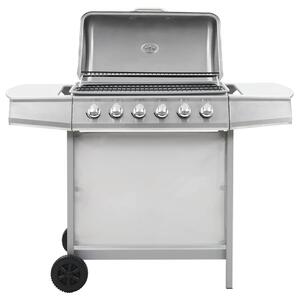 VidaXL Barbecue a gas a 6 fiamme in acciaio inox argento