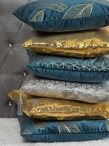 Set di 2 cuscini decorativi con motivo foglia di velluto blu 45 x 45 cm Accessori decorativi con stampa in lamina dorato Beliani