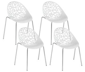 Set di 4 Sedie in Plastica Bianca Schienale Decorativo Traforato Beliani