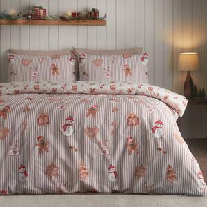 Set copripiumino e federa di colore naturale per letto singolo 135x200 cm Christmas Gingerbread Stripe – Catherine Lansfield