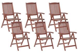 Set di 6 sedie da giardino Cuscino in legno scuro di acacia regolabile pieghevole per esterni in stile rustico country Beliani