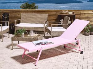Lettino prendisole da giardino rosa sedile sintetico struttura in alluminio 198 x 61 cm schienale reclinabile regolabile con ruote patio Beliani