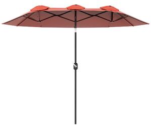 Outsunny Ombrellone da Giardino Doppio Inclinabile con Apertura a Manovella, Copertura con Prese d'Aria e 12 Stecche, 285x147x227cm, Rosso|Aosom