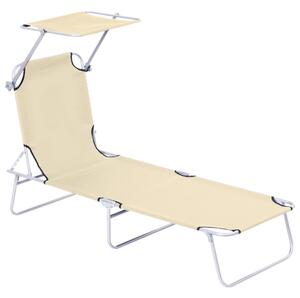 Outsunny Sdraio da Giardino Pieghevole con Tettuccio Regolabile e Schienale Reclinabile a 4 Livelli, Beige