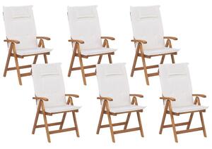 Set di 6 sedie da giardino in legno di acacia chiaro con cuscini bianco sporco pieghevole in stile rustico resistente ai raggi UV Beliani