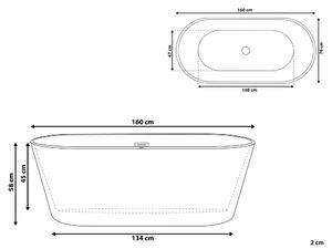 Vasca freestanding bianco sanitario acrilico singolo 160 x 80 cm forma ovale troppopieno sistema design moderno Beliani