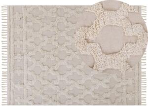 Tappeto Beige di Cotone Fatto a mano stile marocchino motivo con quadrifogli 160 x 230 cm Beliani