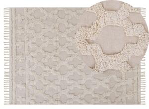 Tappeto Beige di Cotone Fatto a mano stile marocchino motivo con quadrifogli 140 x 200 cm Beliani