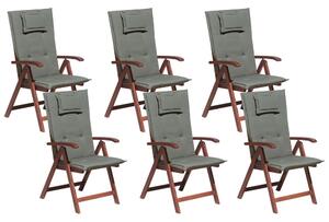 Set di 6 sedie da giardino in legno di acacia grigio cuscino regolabile pieghevole per esterni in stile rustico country Beliani