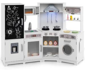 Costway Cucina giocattolo angolare in legno con luci e cappa e accessori ricchi, Set da cucina per bambini di 3+ anni Bianco