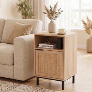 Costway Comodino moderno con anta in rattan e ripiano aperto, Tavolino da notte in legno per soggiorno e camera da letto Naturale