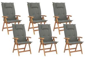 Set di 6 sedie da giardino in legno di acacia chiaro con cuscini grigio grafite pieghevole in stile rustico resistente ai raggi UV Beliani
