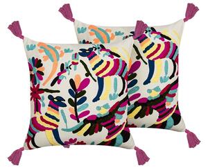 Set di 2 cuscini decorativi in cotone multicolore 50 x 50 cm motivo animale ricamato a mano sfoderabile imbottito in stile boho Beliani