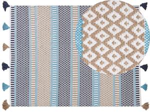 Tappeto Lana Multicolore 160 x 230 cm con Nappe Motivo Geometrico Rigato Tessuto a Mano Tessuto Piatto Beliani