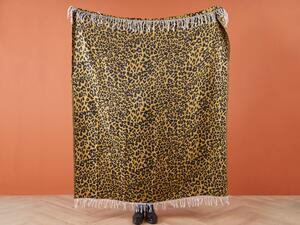 Coperta in acrilico e poliestere marrone e nero 130 x 170 cm motivo leopardo nappe boho soggiorno camera da letto Beliani