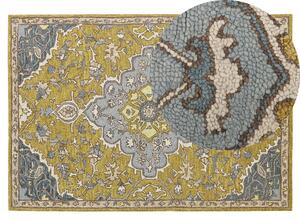 Tappeto in lana gialla e blu motivo foglie 140 x 200 cm stile orientale vintage soggiorno camera da letto Beliani