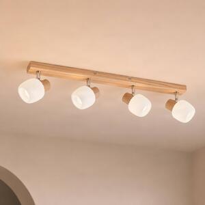 Faretto da soffitto Lindby Darla, a 4 luci, bianco/colore legno Darla Lindby, dimmerabile, Legno chiaro, Corridoio, Legno, Faretto