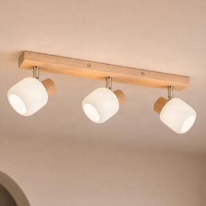 Faretto da soffitto Lindby Darla, a 3 luci, bianco/colore legno Darla Lindby, dimmerabile, Legno chiaro, Corridoio, Legno, Faretto