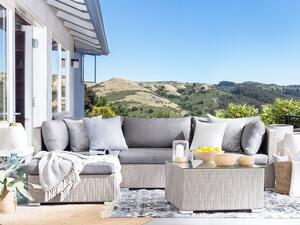 Set di divani da giardino in 2 pezzi beige con cuscini grigi Tavolino da caffè angolare a 5 posti destro Beliani