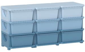 HOMCOM Cassettiera per Bambini 3-6 Anni 9 Cassetti con Bordi Arrotondati, Mobile Cassettiera Moderna in PP, 113x37x56.5 cm, Blu Sfumato | Aosom Italy