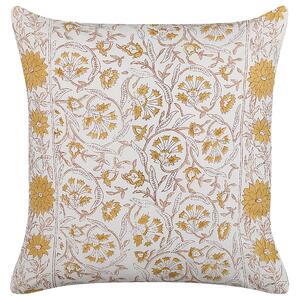 Set di 2 cuscini decorativi cotone bianco e giallo 45 x 45 cm motivo floreale fatto a mano rivestimento sfoderabile con imbottitura boho style Beliani