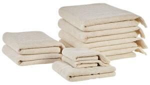 Set di 9 asciugamani bagno in spugna di cotone beige con nappe decorative Beliani