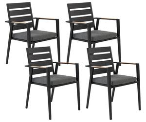 Set di 4 sedie da giardino in metallo nero grigio chiaro con schienale in legno set di 4 sedie da pranzo moderne Beliani