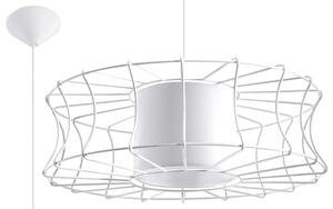 Lampada a sospensione, bianco, acciaio, design a gabbia, H 100 cm