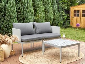 Set soggiorno giardino 2 posti in metallo robusto color grigio chiaro bianco esterno Beliani