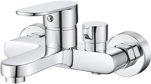 Miscelatore monocomando da parete per bagno, realizzato in ottone H59 cromato, con deviatore per doccia e soffione, attacco da 1/2 pollice e maniglia arrotondata e di dimensioni generose