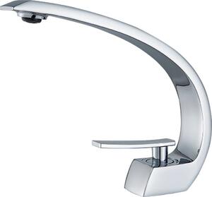 Rubinetto per lavabo, elegante design curvo, comando monocomando, cromo