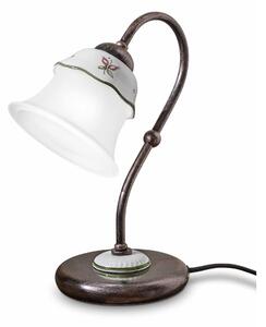 Abatjour rustica in metallo e ceramica decorata a mano Ceramico FERRARA H 28,5 cm Sp 23cm 15 cm peso 0,55 kg - Attacco Lampada E14 interno esterno, Bianco Vintage