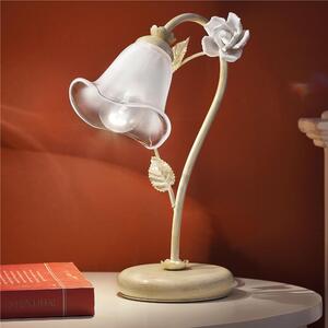 Lampada da comodino Delicate rose in pregiata ceramica SIENA L 22 cm H 29 cm ? 11cm peso 0,55 kg - Attacco Lampada E14 interno esterno, Bianco Vintage