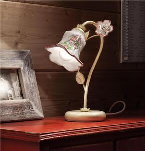 Lampada da comodino Delicate rose in pregiata ceramica PISA L 22cm H 29cm ? 12cm peso 0,55 kg - Attacco Lampada E14 interno esterno, Bianco Vintage