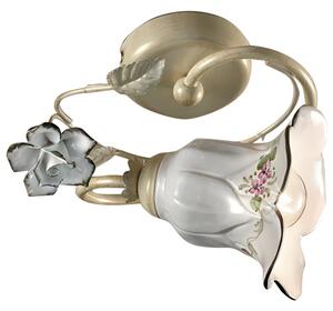 Applique Lampada da Muro in Ceramica con Delicate rose dipinte a mano PISA H 20 cm ? 20 cm peso 1 kg - Attacco Lampada E14 interno esterno, Bianco Vintage
