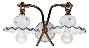 Applique Lampada da Muro Doppia due Luci in materiale Ceramico ROMA H 17 cm Sp 23 cm 32 cm peso 1 kg - Attacco Lampada E14 interno esterno, Bianco Vintage