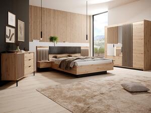 Letto con contenitore con comodini 160 x 200 cm con LED Naturale e Nero - ARIADA