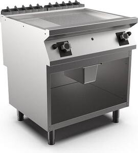 Piastra per barbecue a gas Mareno M1-900 con 2/3 piastra liscia e 1/3 piastra rigata cromata opaca, 80 cm