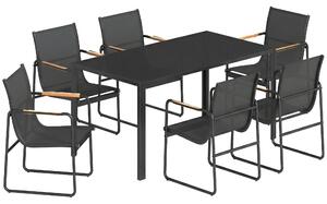Outsunny Set Tavolo e Sedie da Giardino Set Pranzo Esterno in Vetro 7 Pezzi Nero | Aosom Italy