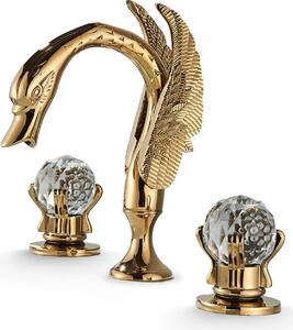 Rubinetto per lavabo, rubinetto da bagno Swan, da appoggio, color oro, ad alta pressione, con regolazione della portata e della temperatura dell'acqua