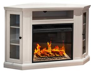 Camino elettrico caminetto da terra ad angolo MADISON in legno Bianco L126 x P78 x H83
