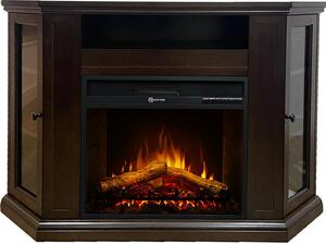 Camino elettrico caminetto da terra ad angolo MADISON in legno Noce L126 x P78 x H83