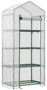 Outsunny Serra per Ortoda Verticale con Porta avvolgibile, Scaffale a 4 Ripiani in Acciaio e PE Bianco, 70x50x160cm | Aosom Italy